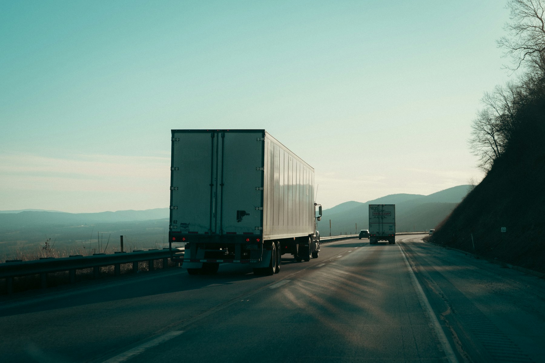 Trucks on a long-distance highway